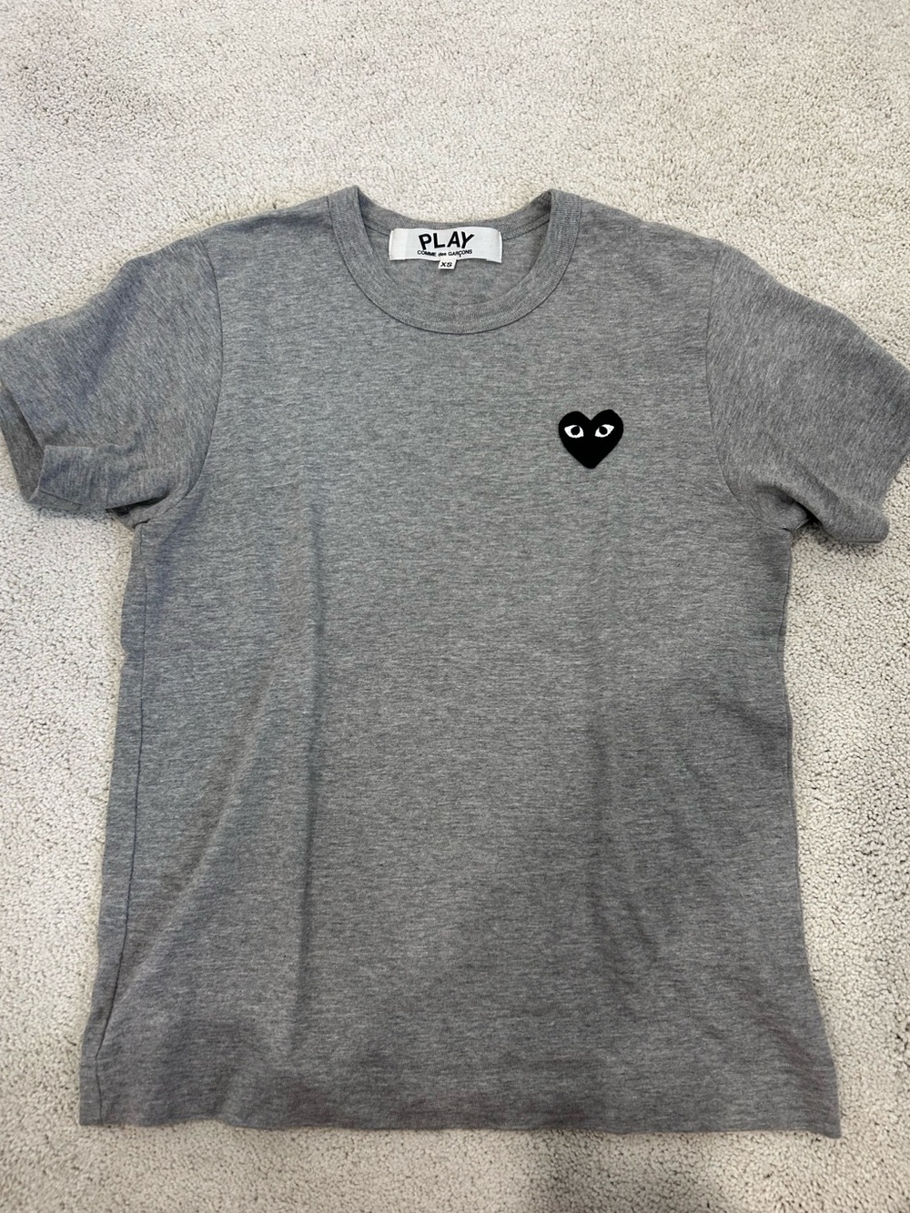 Comme des Garcons PLAY Gray Short Sleeve Tee with Black Heart Logo